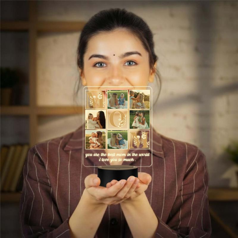 Personalized Best Mom in the World Photo Acrylic LED Lamp with UV Print – Warm LED Mother’s Day Gift